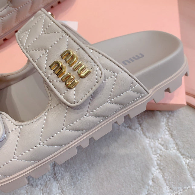 Beige Stylized Slippers Sheepskin