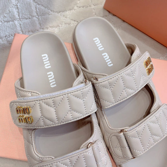 Beige Stylized Slippers Sheepskin