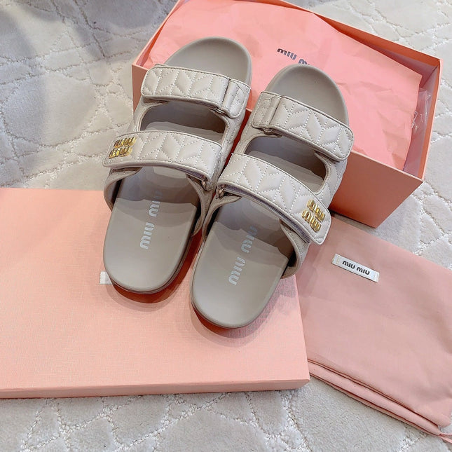Beige Stylized Slippers Sheepskin
