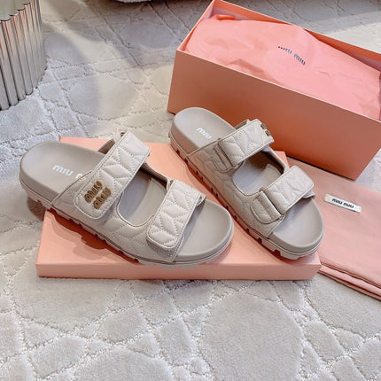 Beige Stylized Slippers Sheepskin