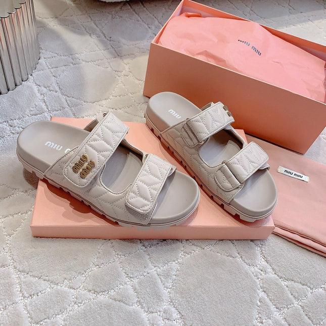 Beige Stylized Slippers Sheepskin