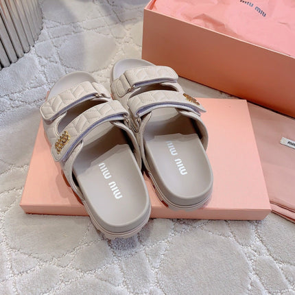 Beige Stylized Slippers Sheepskin