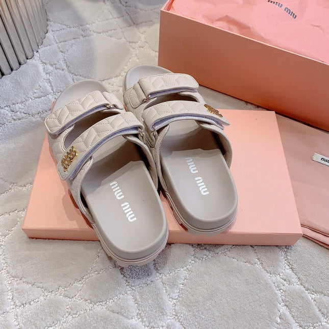 Beige Stylized Slippers Sheepskin