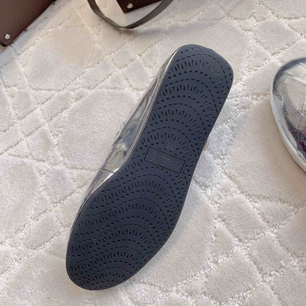 ALAIA CRISS CROSS BALLET FLAT IN SILVER LAMBSKIN