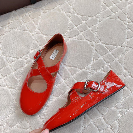 ALAIA CRISS CROSS BALLET FLAT IN CANDY RED LAMBSKIN WITH SILVER HARDWARE