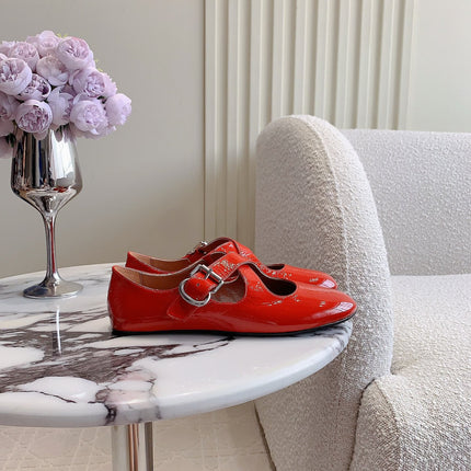 ALAIA CRISS CROSS BALLET FLAT IN CANDY RED LAMBSKIN WITH SILVER HARDWARE