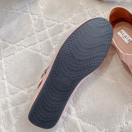 ALAIA CRISS CROSS BALLET FLAT IN BABY PINK LAMBSKIN WITH SILVER HARDWARE