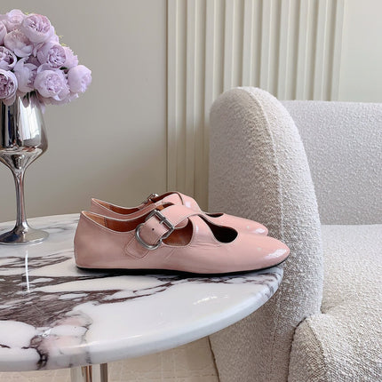ALAIA CRISS CROSS BALLET FLAT IN BABY PINK LAMBSKIN WITH SILVER HARDWARE