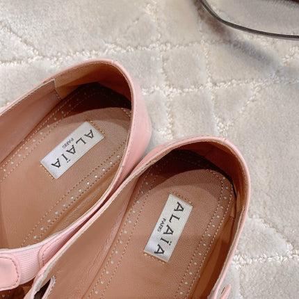 ALAIA CRISS CROSS BALLET FLAT IN BABY PINK LAMBSKIN WITH SILVER HARDWARE
