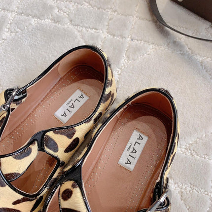 ALAIA CRISS CROSS BALLET FLAT IN LEOPARD LAMBSKIN WITH SILVER HARDWARE