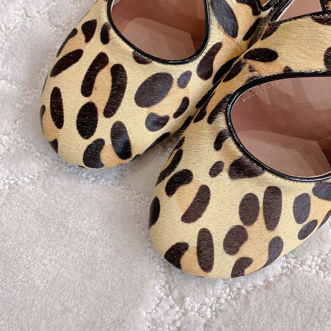 ALAIA CRISS CROSS BALLET FLAT IN LEOPARD LAMBSKIN WITH SILVER HARDWARE