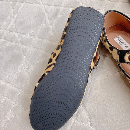 ALAIA CRISS CROSS BALLET FLAT IN LEOPARD LAMBSKIN WITH SILVER HARDWARE