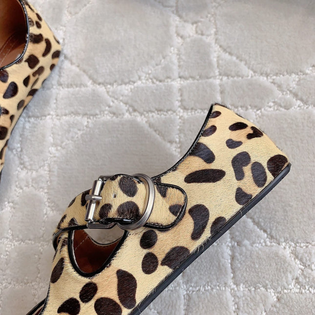 ALAIA CRISS CROSS BALLET FLAT IN LEOPARD LAMBSKIN WITH SILVER HARDWARE