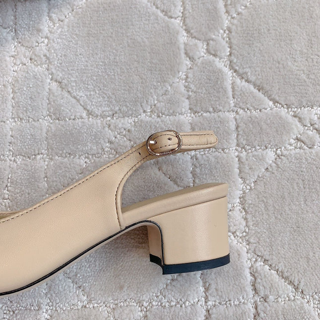 SLINGBACKS IN BEIGE CREAM MIX BLACK SHEEPSKIN