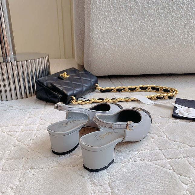 SLINGBACKS IN SLATE GREY MIX BLACK SHEEPSKIN