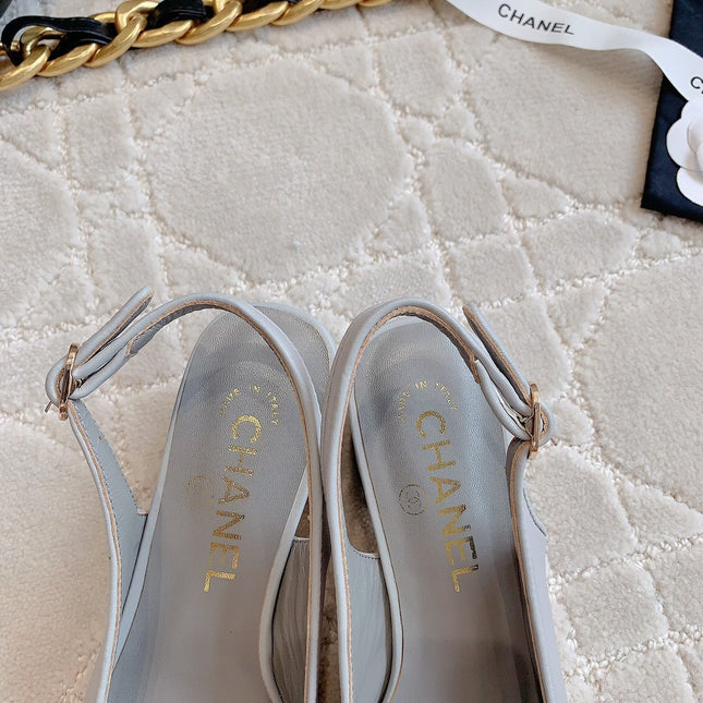 SLINGBACKS IN SLATE GREY MIX BLACK SHEEPSKIN