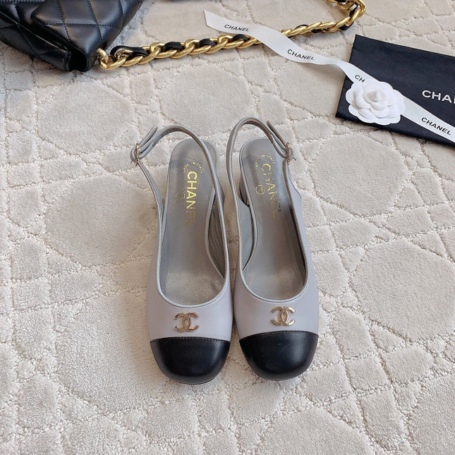 SLINGBACKS IN SLATE GREY MIX BLACK SHEEPSKIN