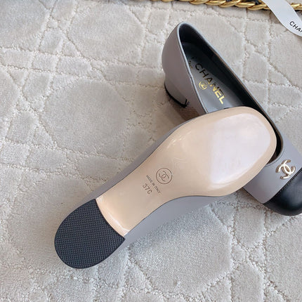 PUMP ROUNG TOE IN SLATE GREY MIX BLACK SHEEPSKIN