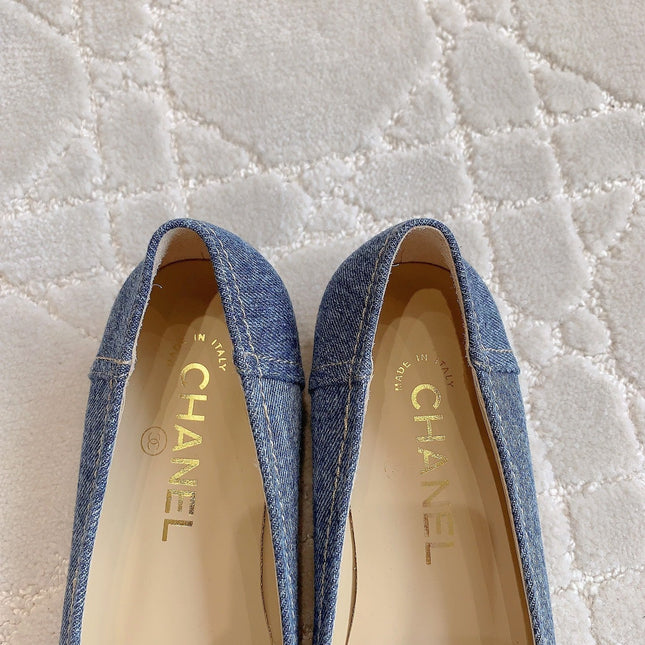 BALLET FLATS IN AEGEAN BLUE DENIM