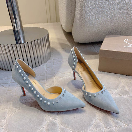 IRIZA PUMPS 85MM IN LIGHT BLUE SUEDE SILVER SPIKES