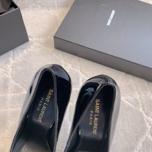 HIGH HEEL 10 CM PUMP IN BLACK PATENT CALFSKIN WITH GOLD HARDWARE