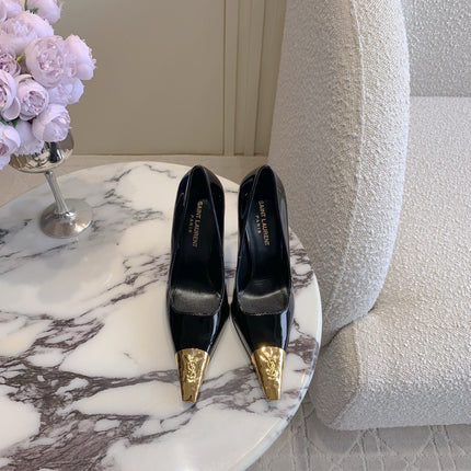 HIGH HEEL 10 CM PUMP IN BLACK PATENT CALFSKIN WITH GOLD HARDWARE