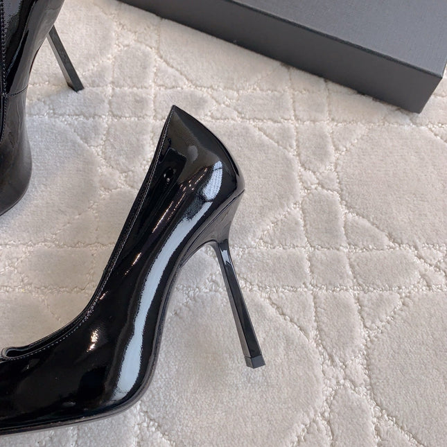 HIGH HEEL 10 CM PUMP IN BLACK PATENT CALFSKIN WITH GOLD HARDWARE