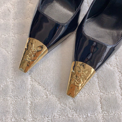 HIGH HEEL 10 CM PUMP IN BLACK PATENT CALFSKIN WITH GOLD HARDWARE