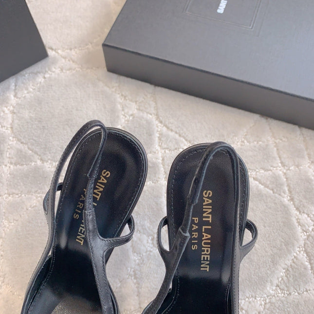 HIGH HEEL 10 CM SLINGBACK IN BLACK CALFSKIN WITH GOLD HARDWARE