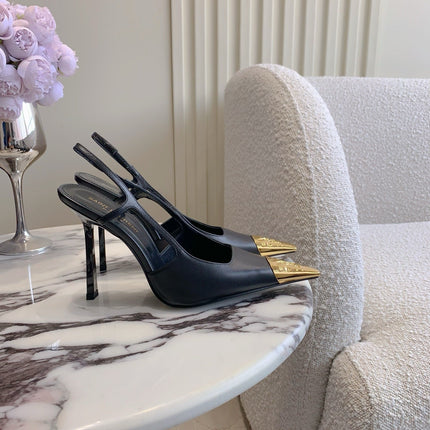 HIGH HEEL 10 CM SLINGBACK IN BLACK CALFSKIN WITH GOLD HARDWARE