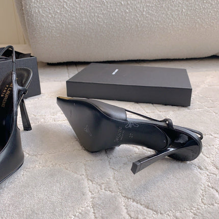 HIGH HEEL 10 CM SLINGBACK IN BLACK CALFSKIN WITH GOLD HARDWARE