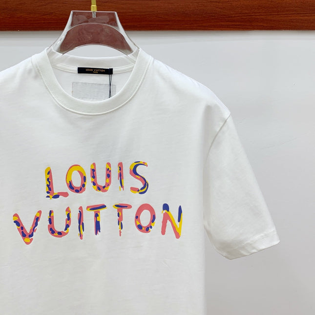 LV T-SHIRT COLORFUL LOGO IN WHITE COTTON 238876