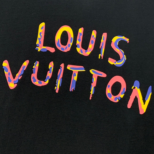 LV T-SHIRT COLORFUL LOGO IN BLACK COTTON 238877