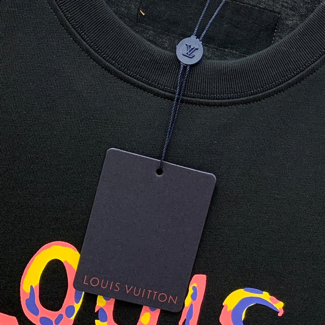 LV T-SHIRT COLORFUL LOGO IN BLACK COTTON 238877
