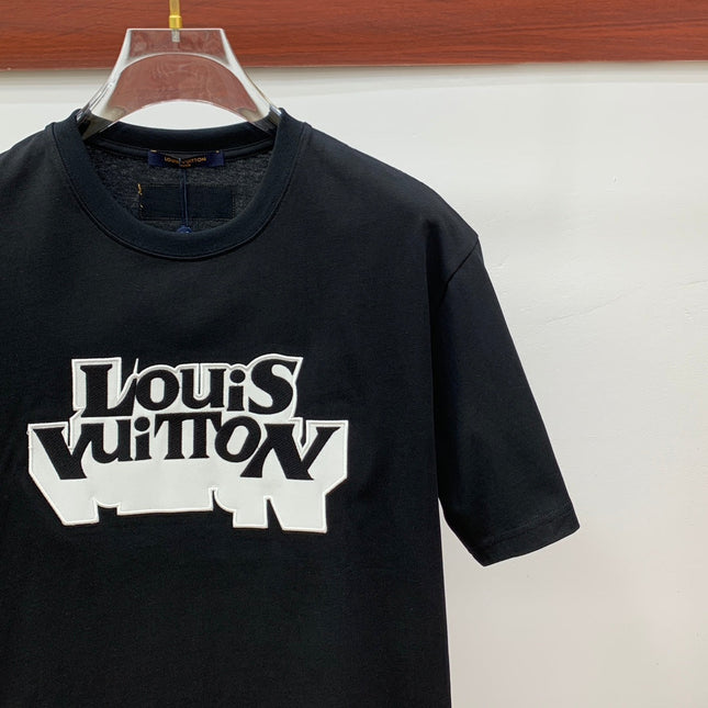 LV T-SHIRT EMBROIDERED LOGO IN BLACK COTTON 238879