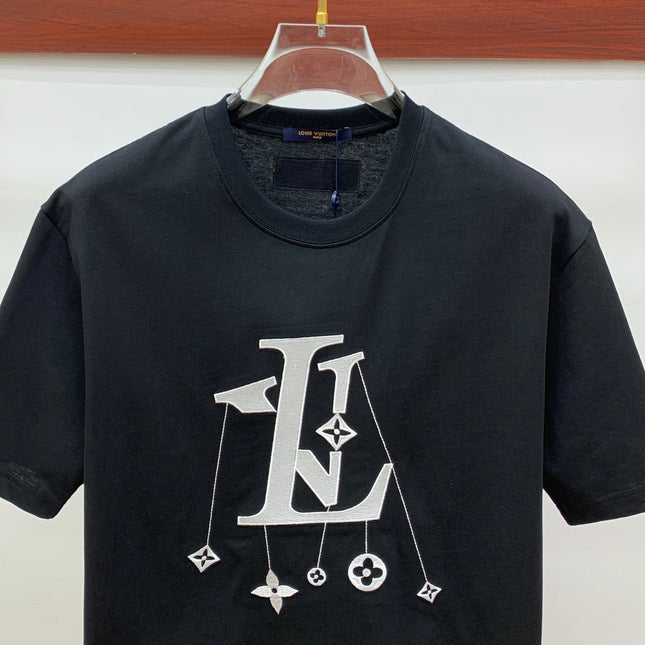 LV T-SHIRT IN BLACK COTTON STYLIZED LOGO 238873