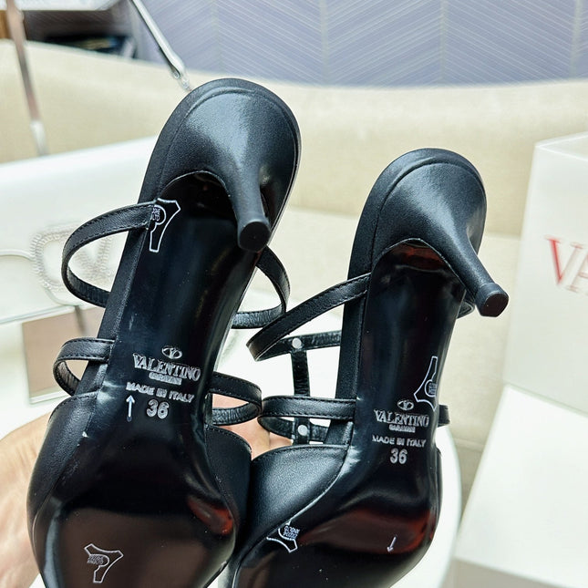 ROCKSTUD WISPY BLACK CALFSKIN MULE 60MM
