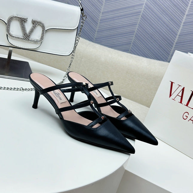 ROCKSTUD WISPY BLACK CALFSKIN MULE 60MM