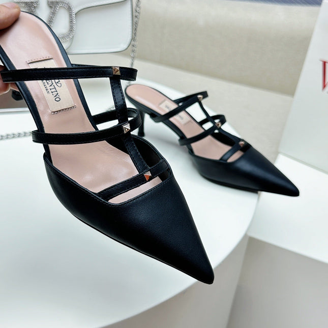 ROCKSTUD WISPY BLACK CALFSKIN MULE 60MM