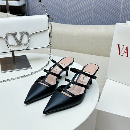 ROCKSTUD WISPY BLACK CALFSKIN MULE 60MM