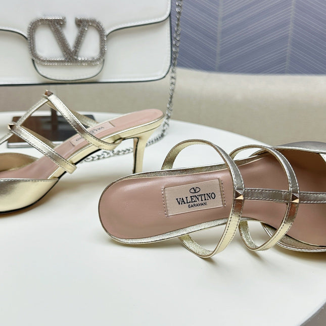 ROCKSTUD WISPY GOLD CALFSKIN MULE 60MM
