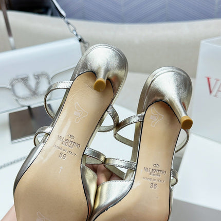 ROCKSTUD WISPY GOLD CALFSKIN MULE 60MM