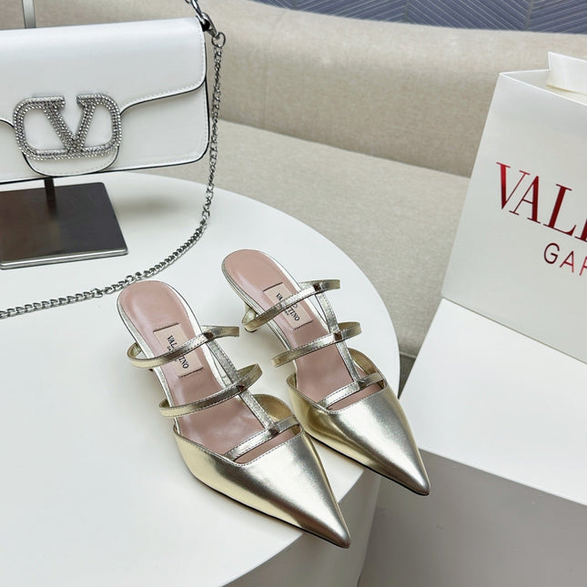 ROCKSTUD WISPY GOLD CALFSKIN MULE 60MM