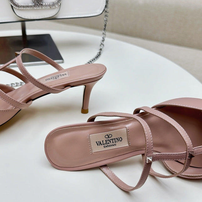 ROCKSTUD WISPY CREPE PINK CALFSKIN MULE 60MM