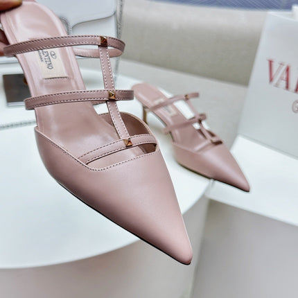 ROCKSTUD WISPY CREPE PINK CALFSKIN MULE 60MM