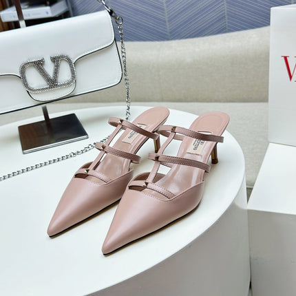 ROCKSTUD WISPY CREPE PINK CALFSKIN MULE 60MM