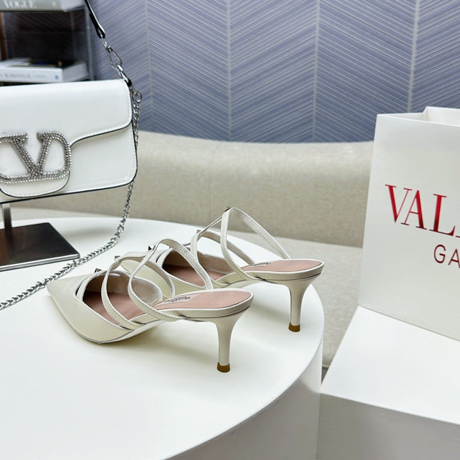 ROCKSTUD WISPY WHITE CALFSKIN MULE 60MM