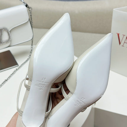 ROCKSTUD WISPY WHITE CALFSKIN MULE 60MM