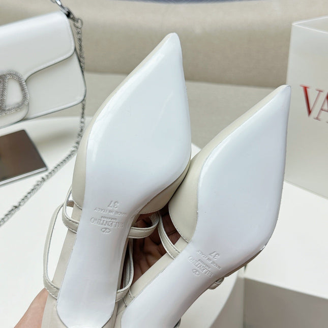 ROCKSTUD WISPY WHITE CALFSKIN MULE 60MM