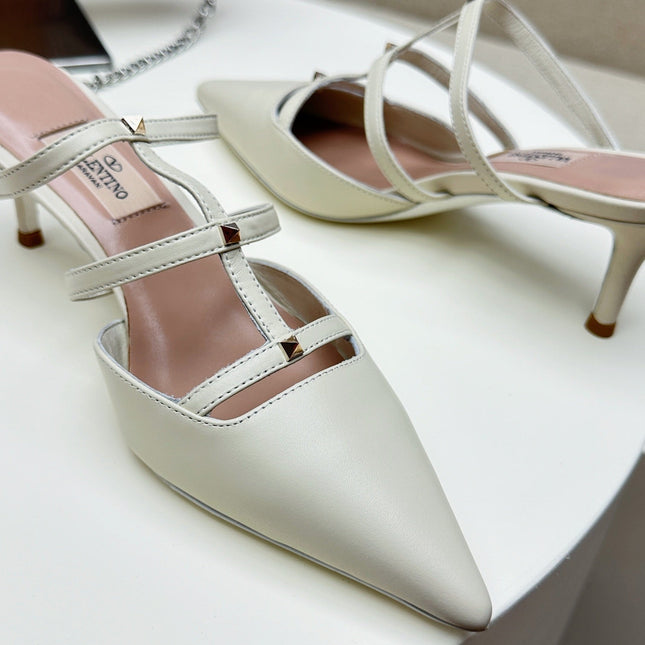 ROCKSTUD WISPY WHITE CALFSKIN MULE 60MM